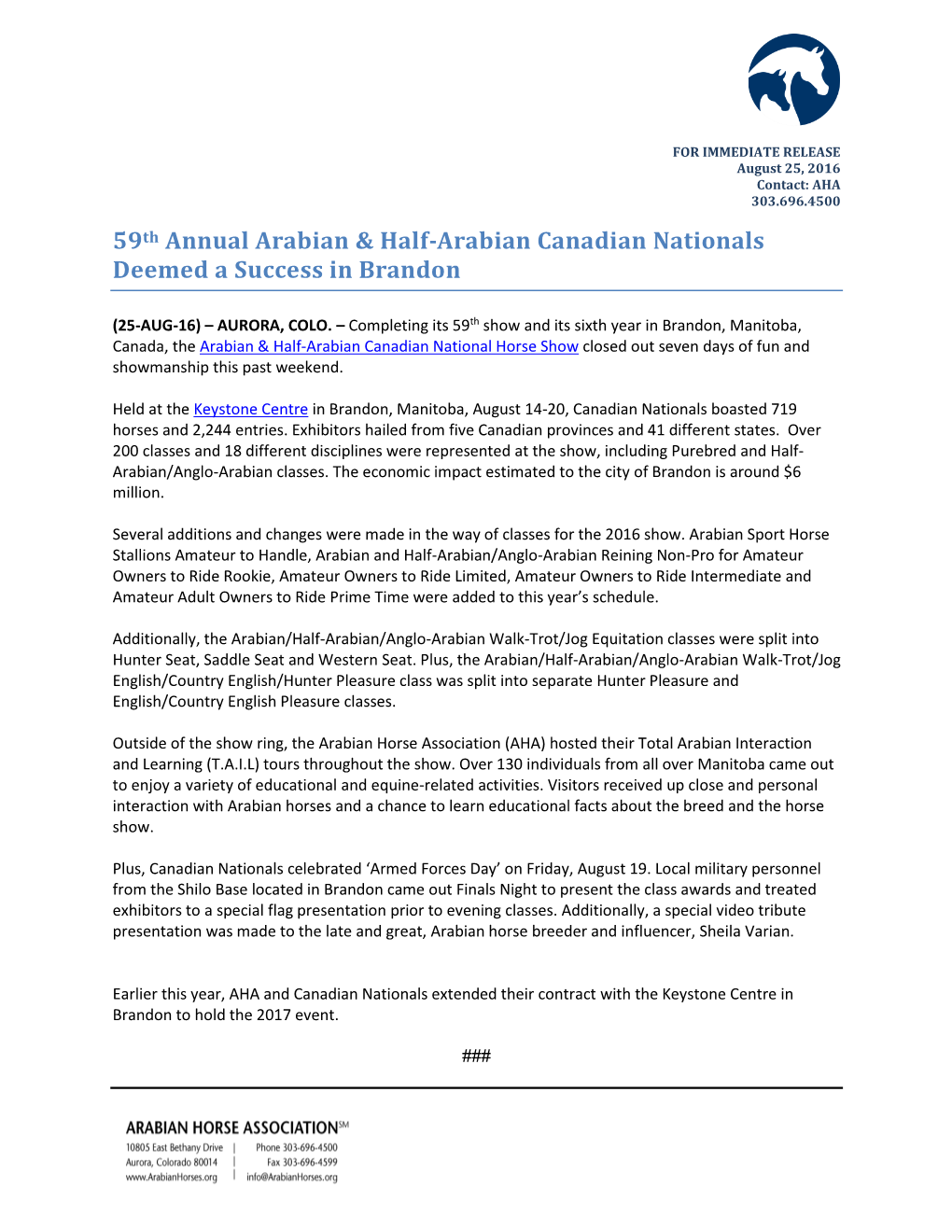 59Th Annual Arabian & Half-Arabian Canadian Nationals Deemed A