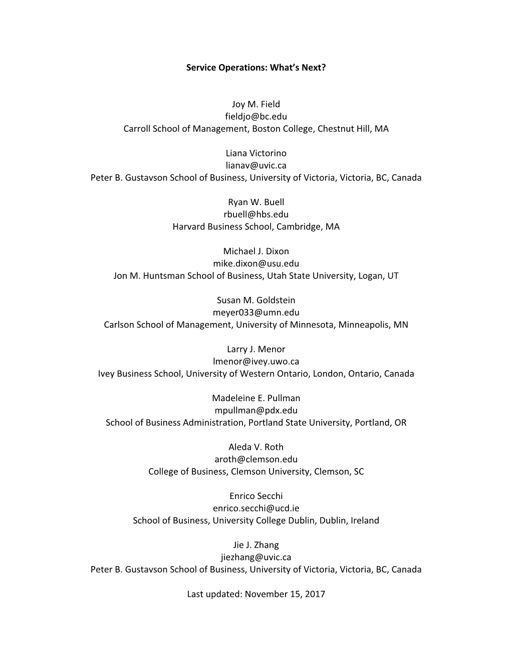Service Operations: What's Next? Joy M. Field Fieldjo@Bc.Edu Carroll