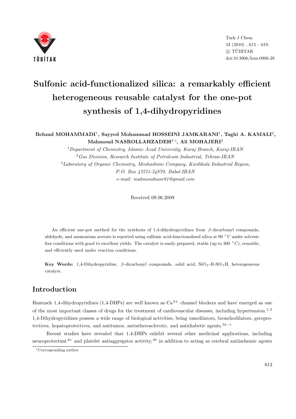 Sulfonic Acid-Functionalized Silica: a Remarkably Eﬃcient Heterogeneous Reusable Catalyst for the One-Pot Synthesis of 1,4-Dihydropyridines