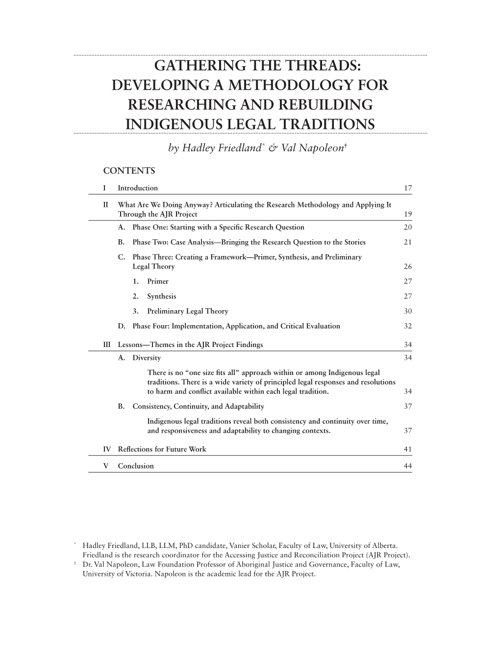 Gathering the Threads: Developing a Methodology for Researching and Rebuilding Indigenous Legal Traditions