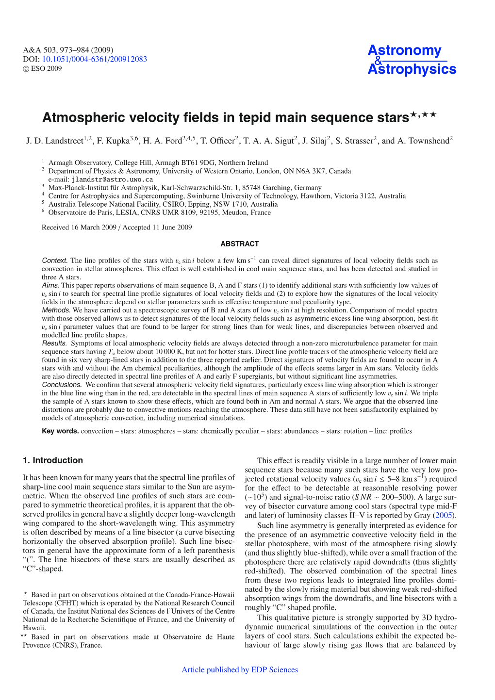 Atmospheric Velocity Fields in Tepid Main Sequence Stars