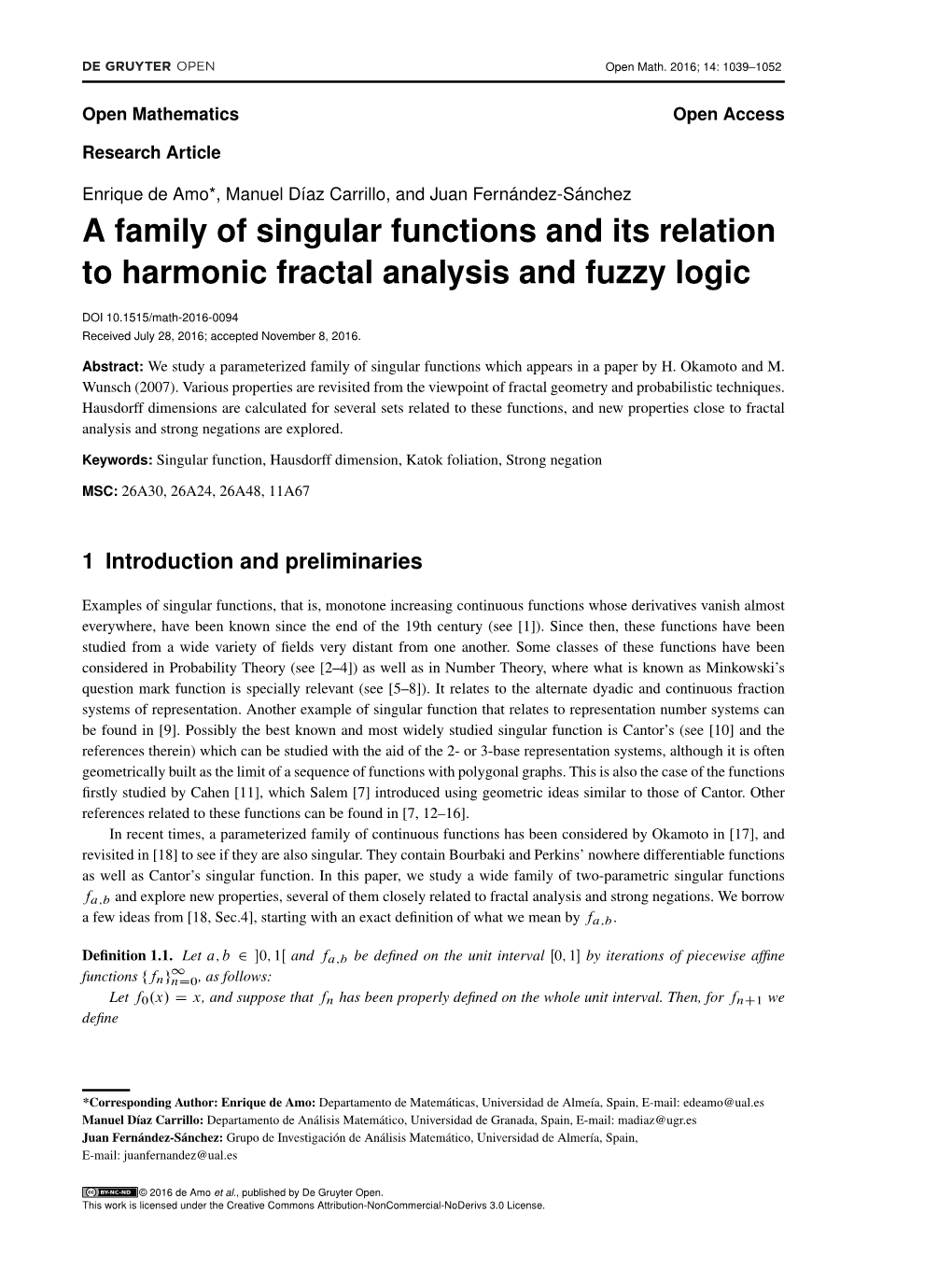 A Family of Singular Functions and Its Relation to Harmonic Fractal Analysis and Fuzzy Logic