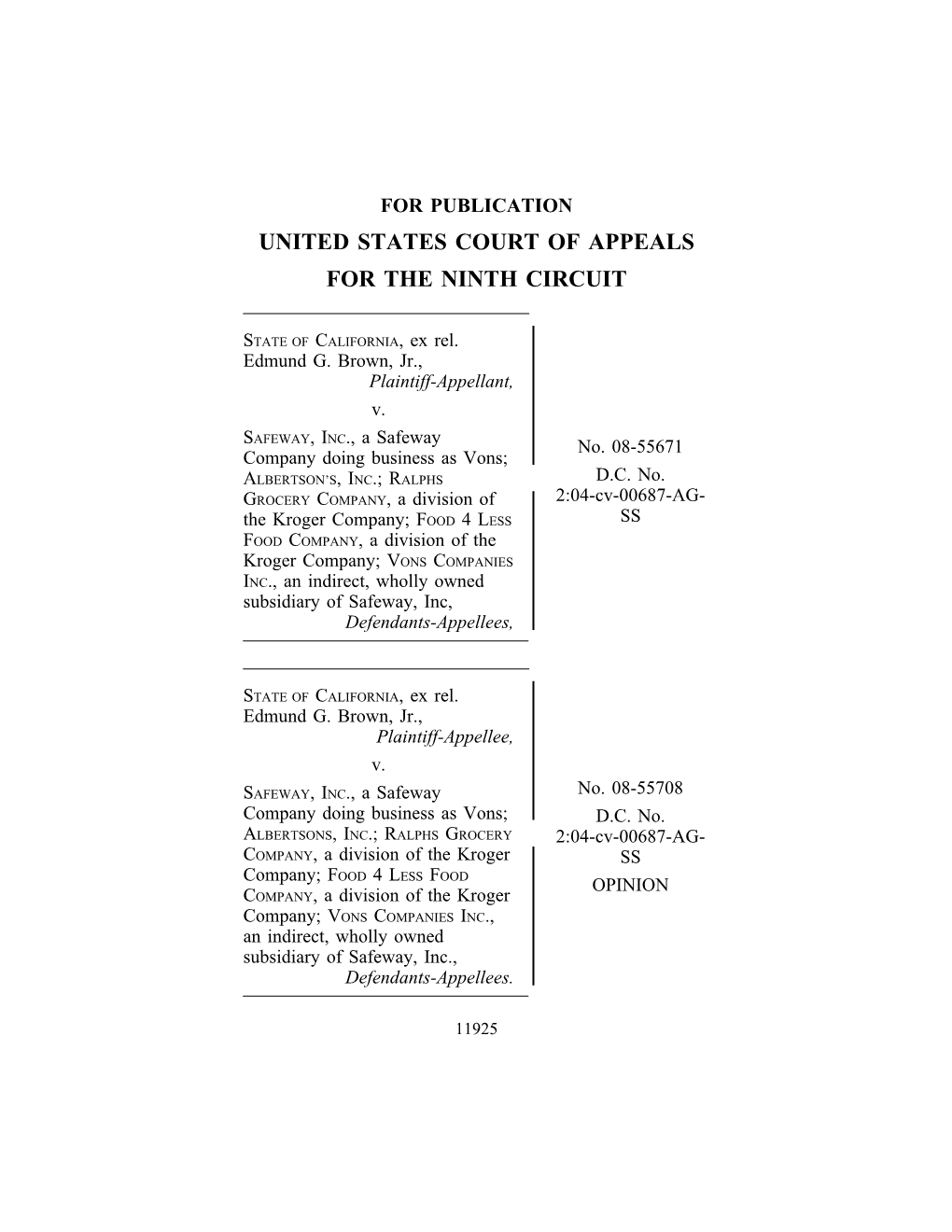 STATE of CALIFORNIA V. SAFEWAY, INC