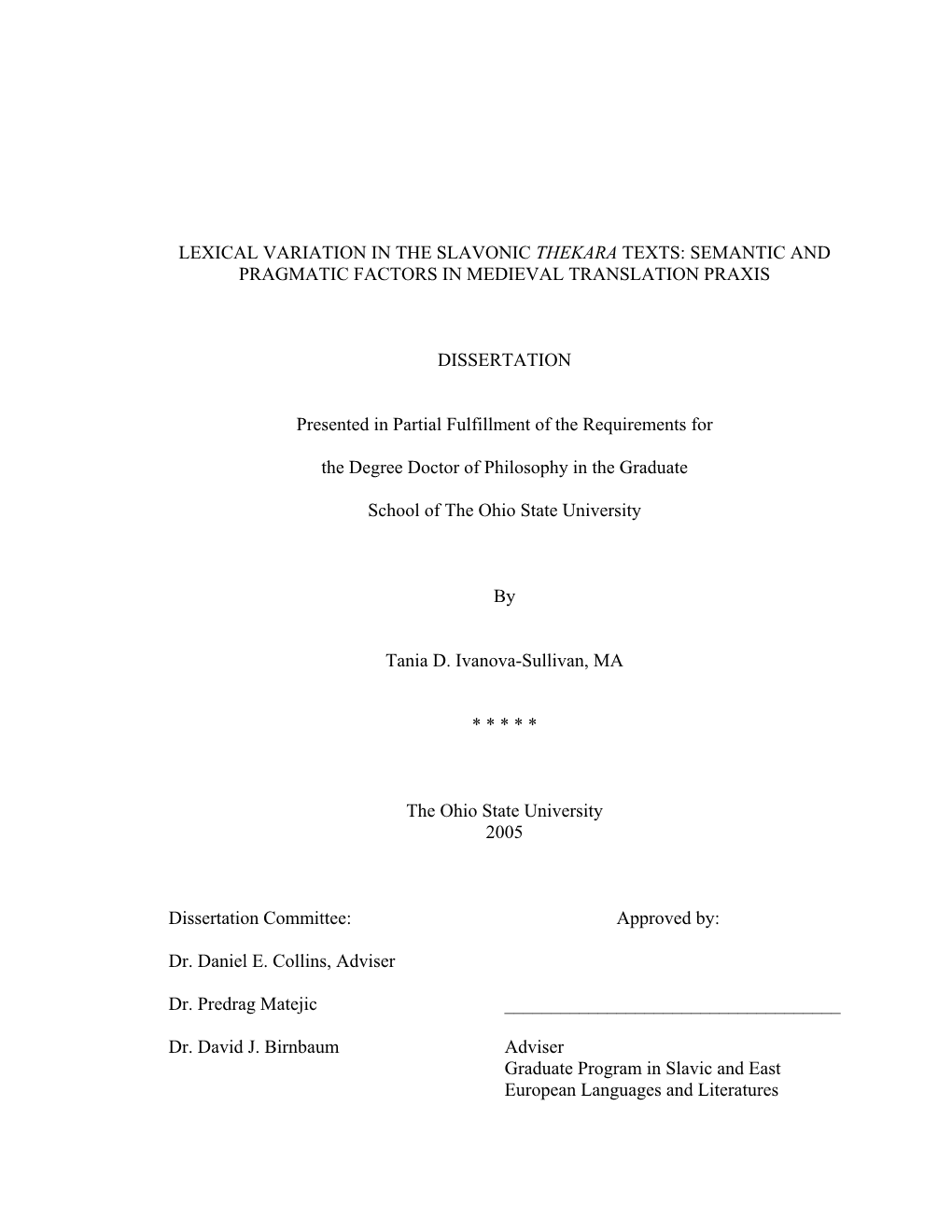 Lexical Variation in the Slavonic Thekara Texts: Semantic and Pragmatic Factors in Medieval Translation Praxis