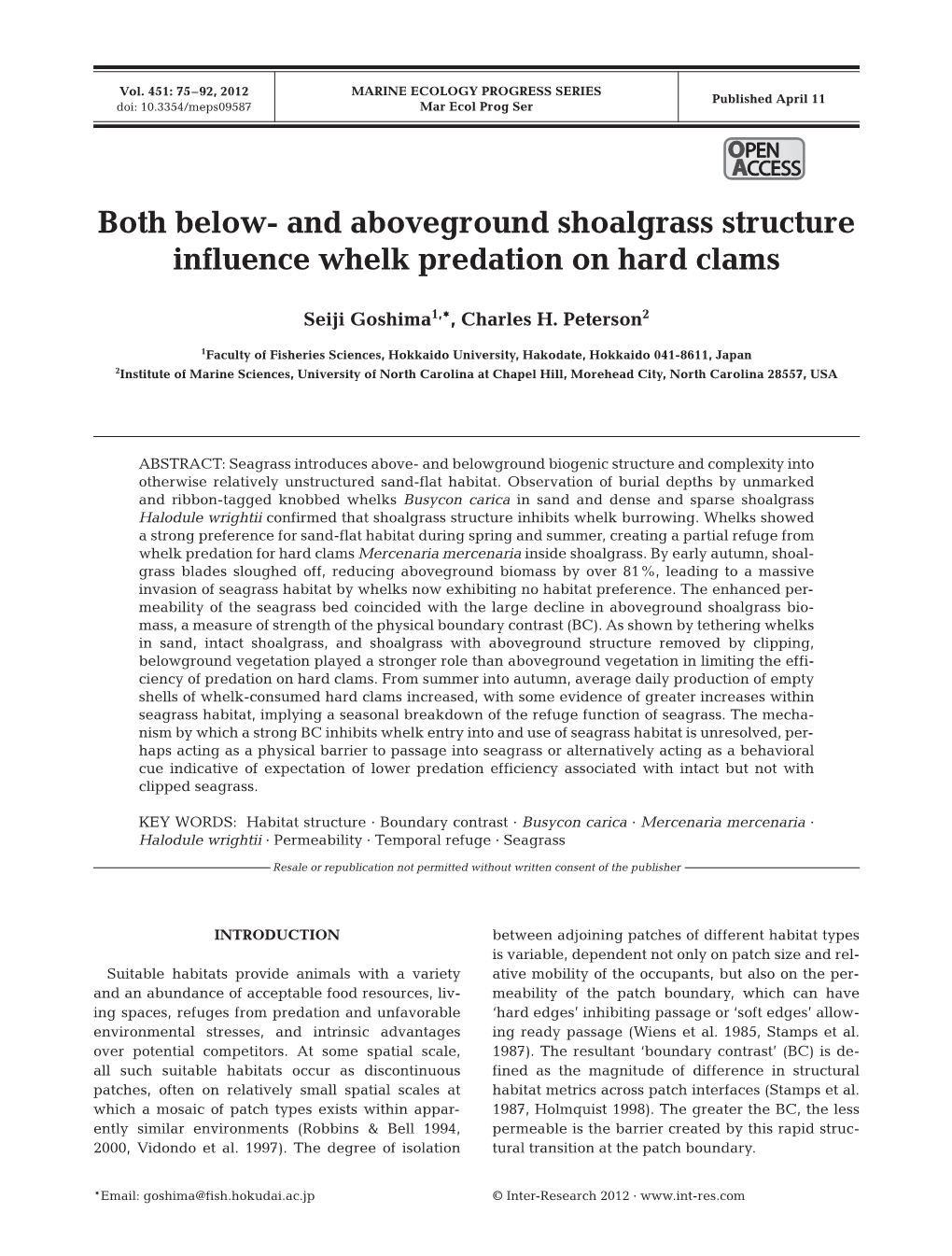 Both Below-And Aboveground Shoalgrass Structure Influence