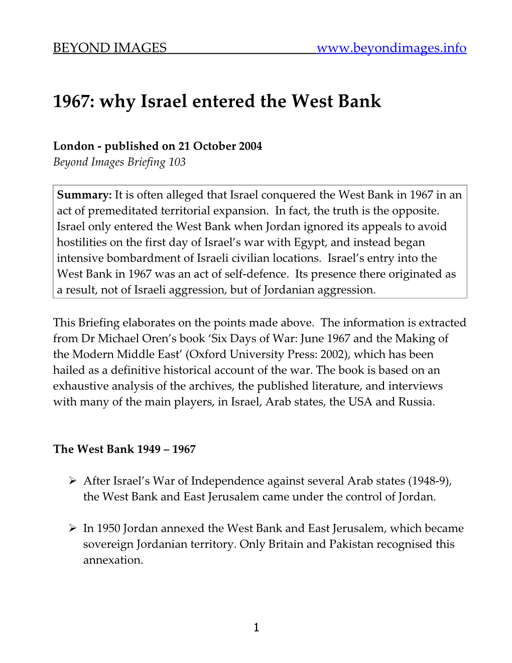 1967: Why Israel Entered the West Bank