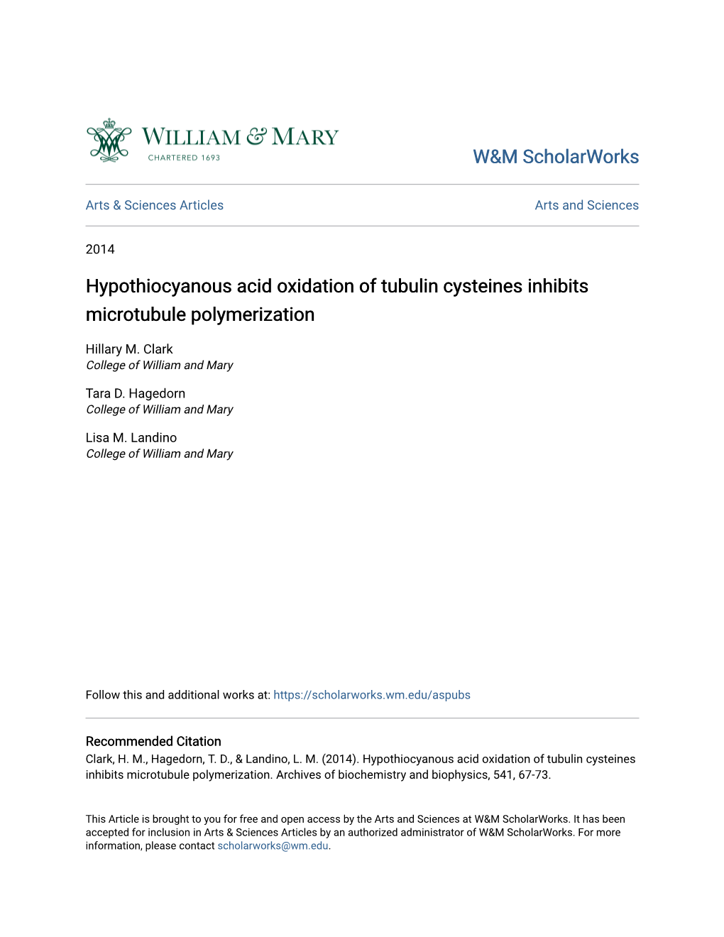 Hypothiocyanous Acid Oxidation of Tubulin Cysteines Inhibits Microtubule Polymerization