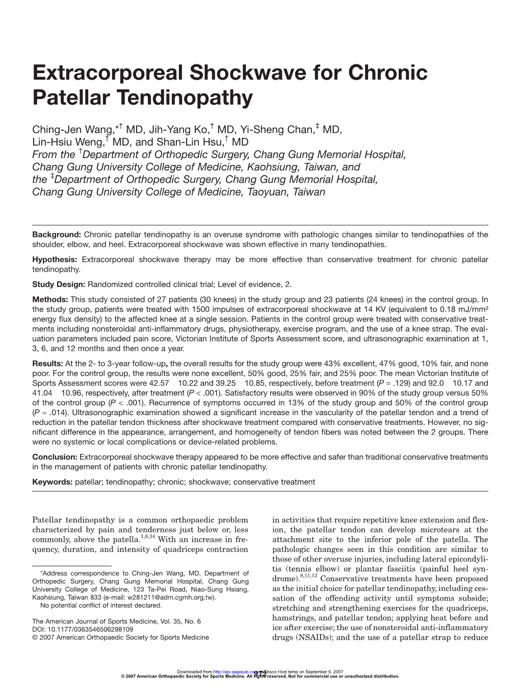 Extracorporeal Shockwave for Chronic Patellar Tendinopathy