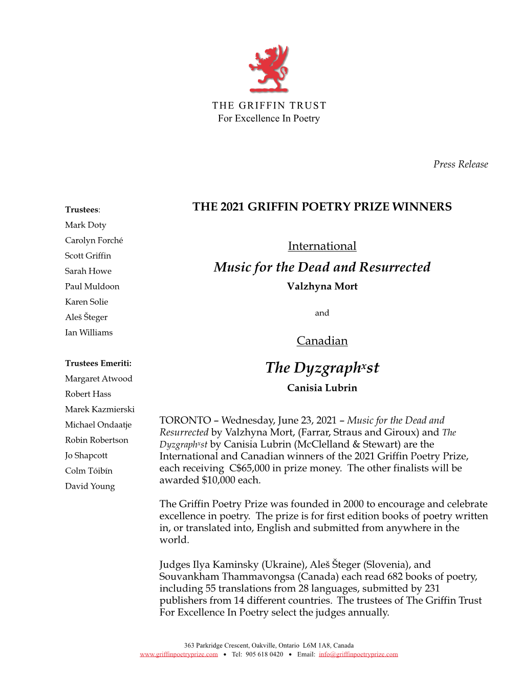 Download Press Release, Poet Bios and Citations