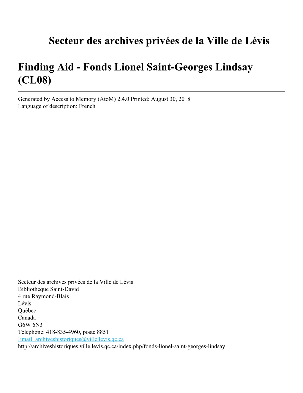 Fonds Lionel Saint-Georges Lindsay (CL08)