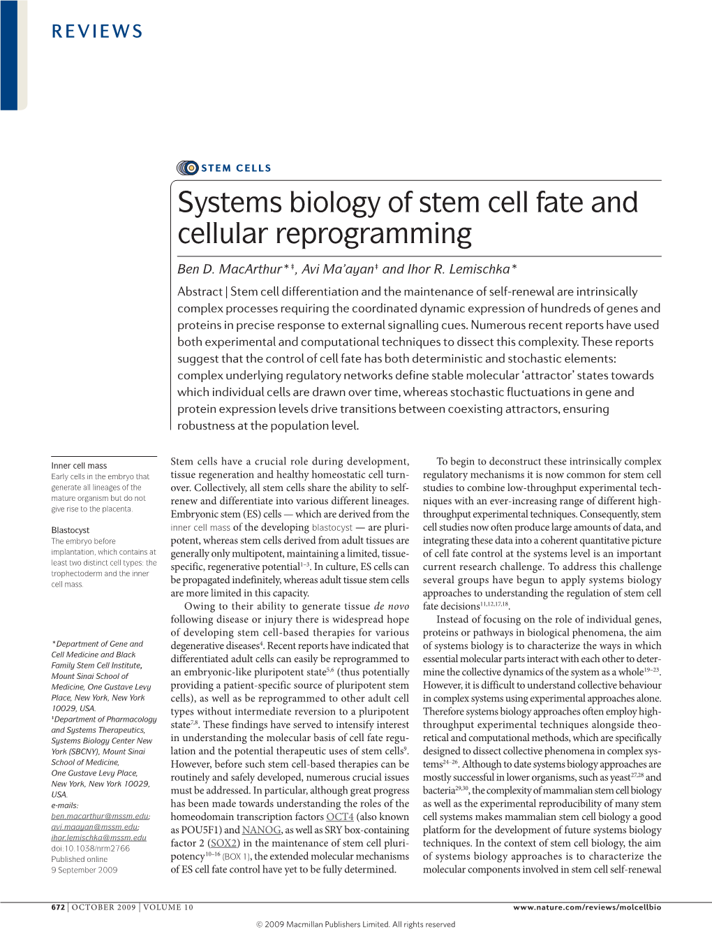 Systems Biology of Stem Cell Fate and Cellular Reprogramming