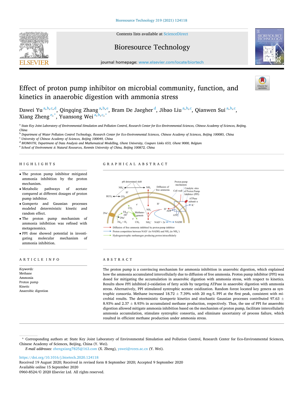 Effect of Proton Pump Inhibitor on Microbial Community, Function, and Kinetics in Anaerobic Digestion with Ammonia Stress