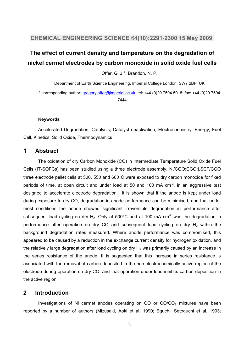 Boudouard Carbon Deposition on Nickel Cermet Electrodes, Kinetics Of