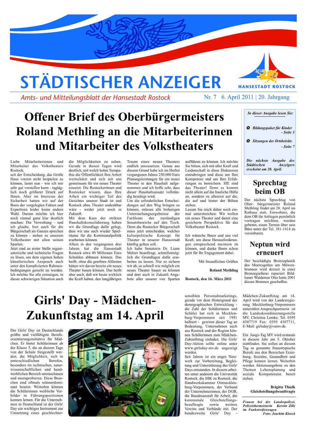 STÄDTISCHER ANZEIGER Amts- Und Mitteilungsblatt Der Hansestadt Rostock Nr