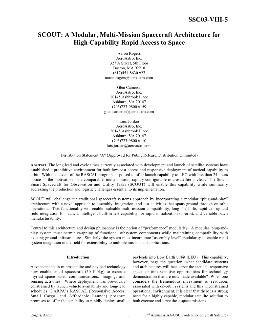 SCOUT: a Modular, Multi-Mission Spacecraft Architecture for High Capability Rapid Access to Space