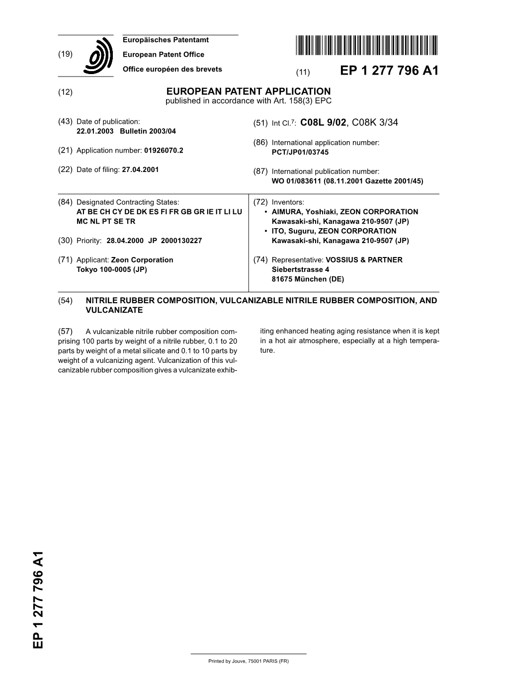 Nitrile Rubber Composition, Vulcanizable Nitrile Rubber Composition, and Vulcanizate