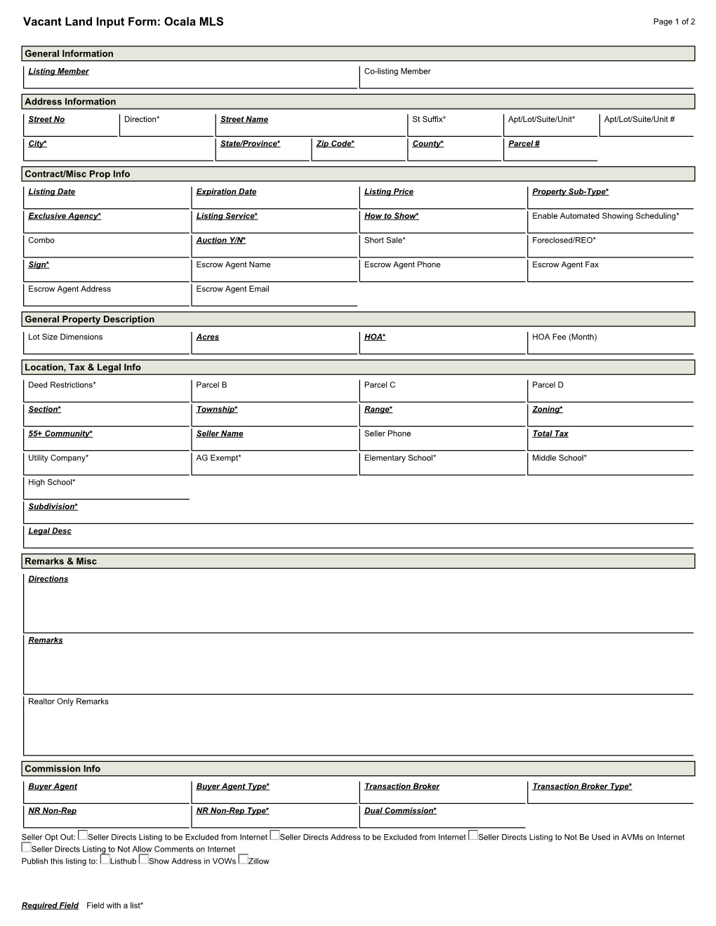 Vacant Land Input Form: Ocala MLS Page 1 of 2
