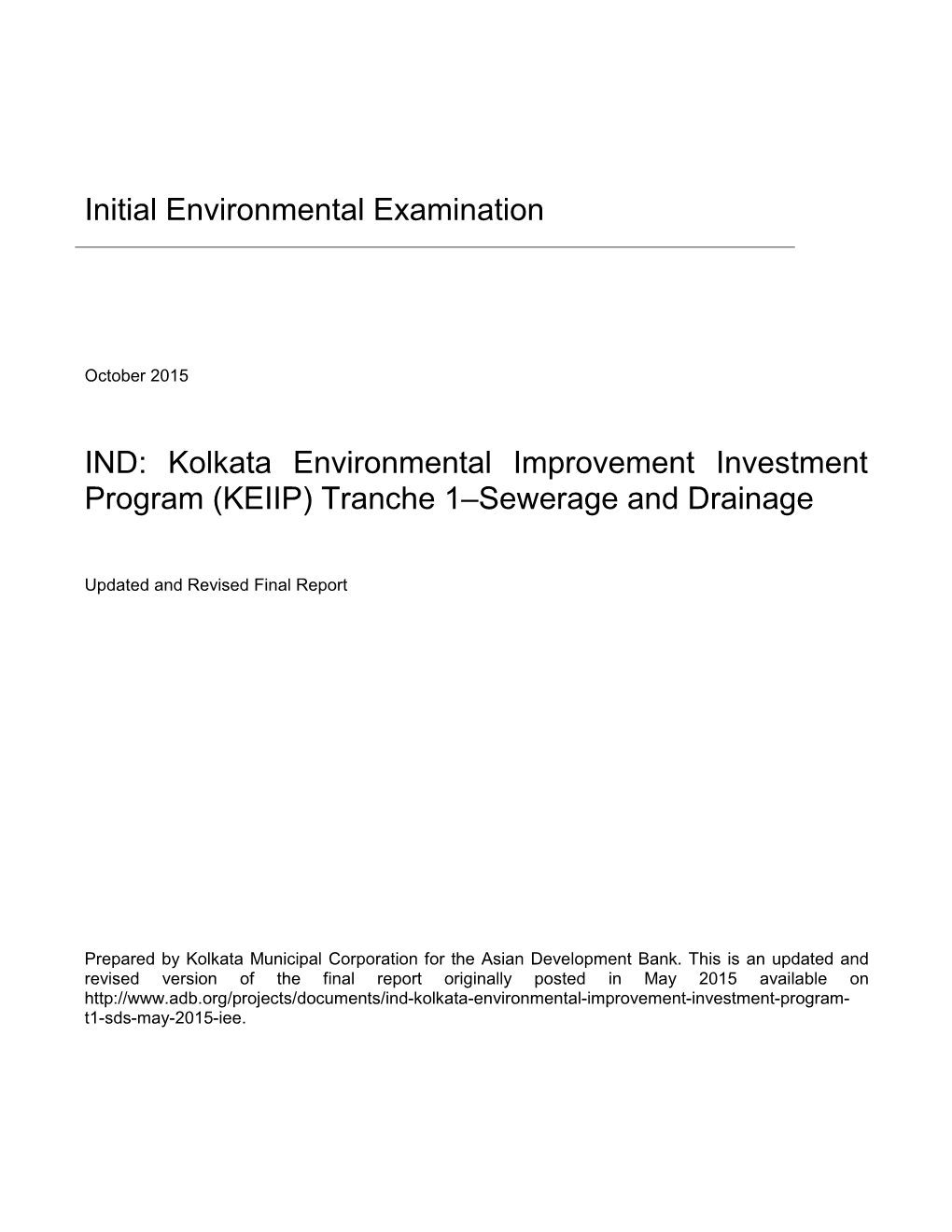 Initial Environmental Examination IND: Kolkata Environmental