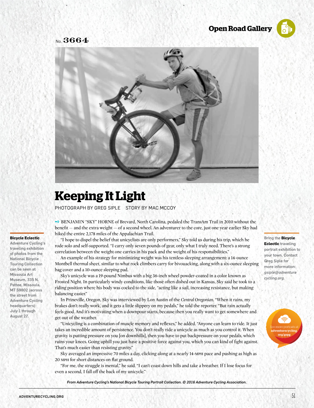 Keeping It Light PHOTOGRAPH by GREG SIPLE STORY by MAC MCCOY