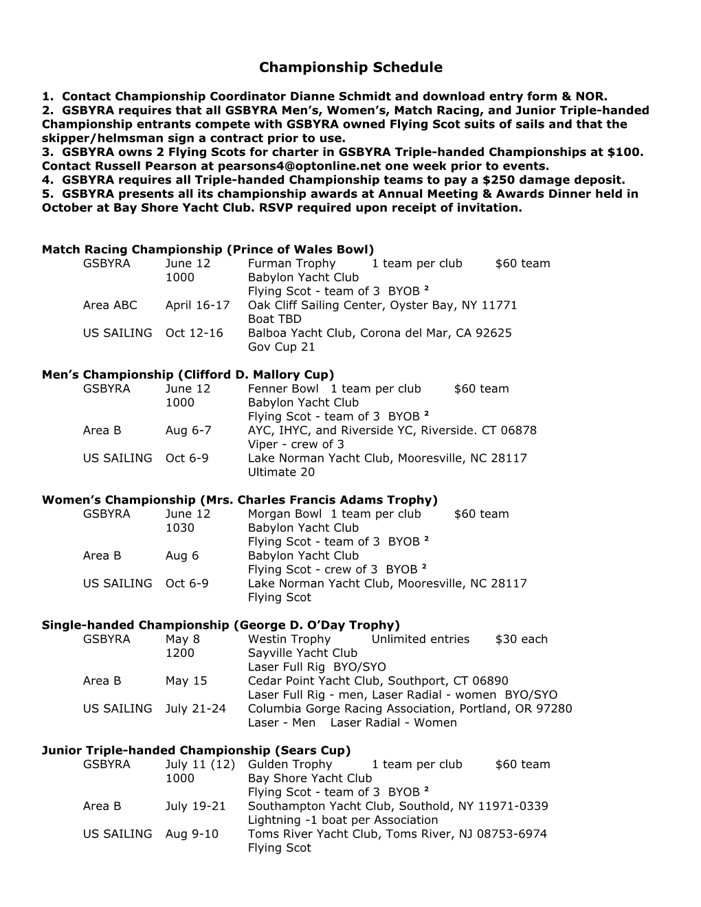 Championship Schedule