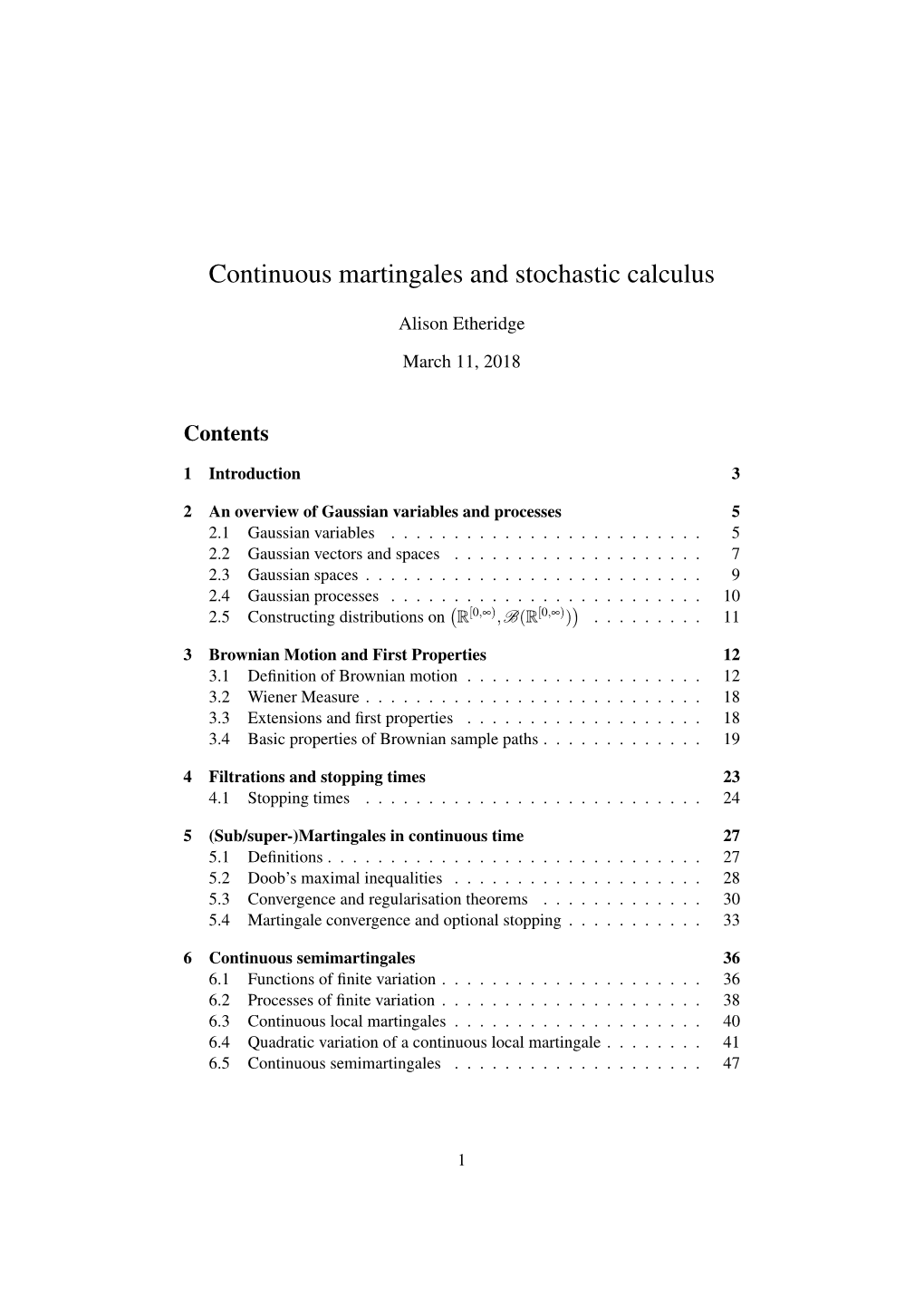 Continuous Martingales and Stochastic Calculus