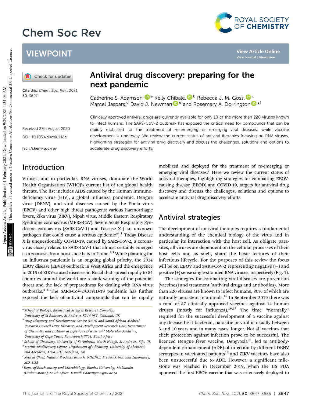 Antiviral Drug Discovery: Preparing for the Next Pandemic Cite This: Chem