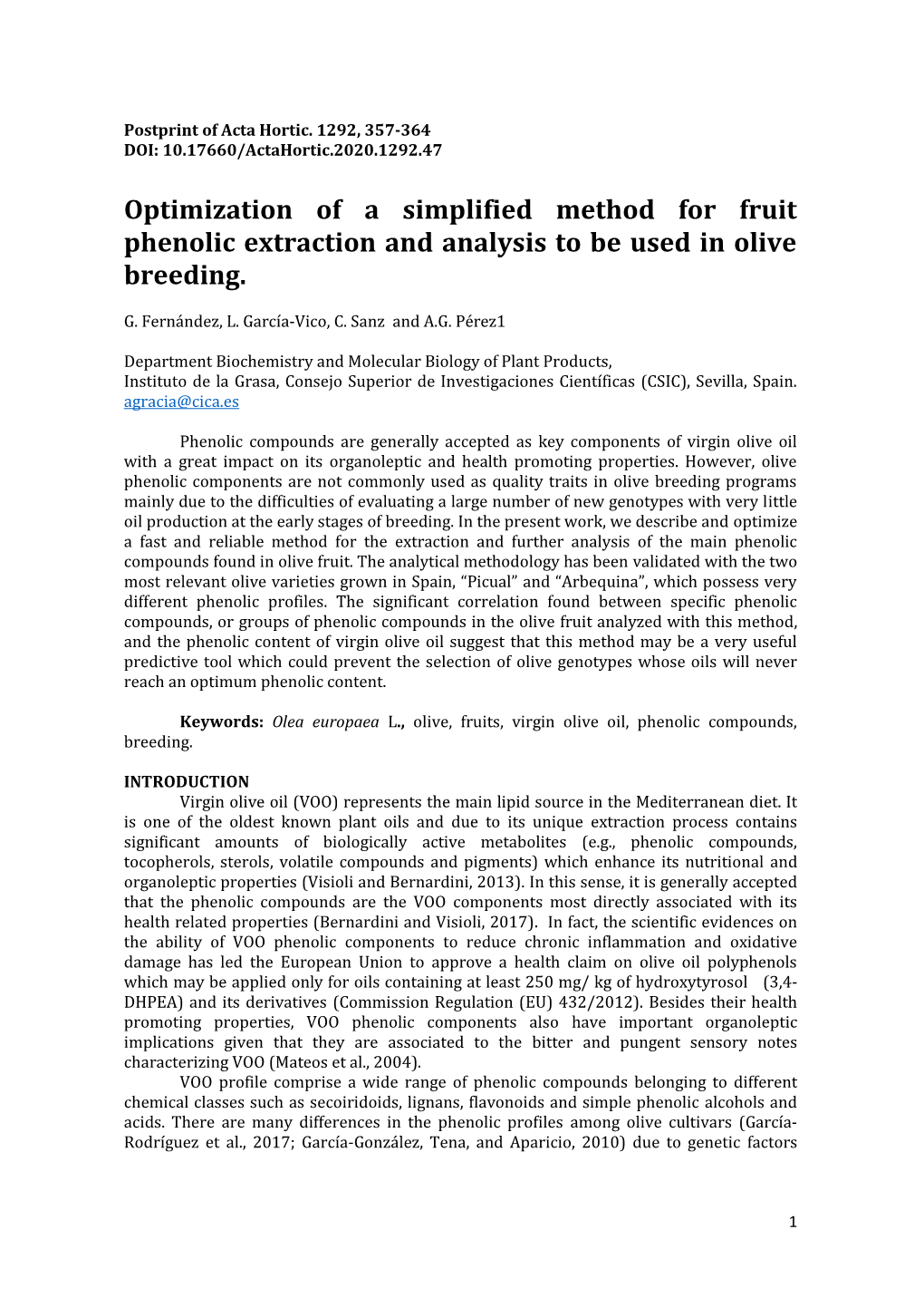 Optimization of a Simplified Method for Fruit Phenolic Extraction and Analysis to Be Used in Olive Breeding
