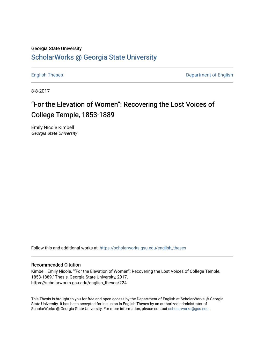 Recovering the Lost Voices of College Temple, 1853-1889