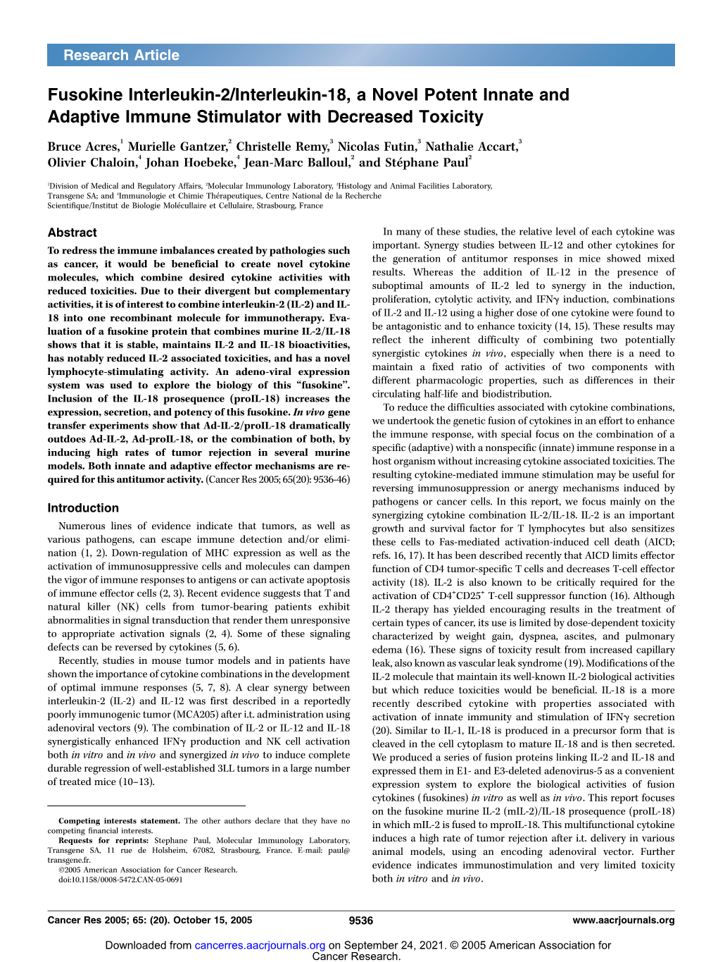 Fusokine Interleukin-2/Interleukin-18, a Novel Potent Innate and Adaptive Immune Stimulator with Decreased Toxicity