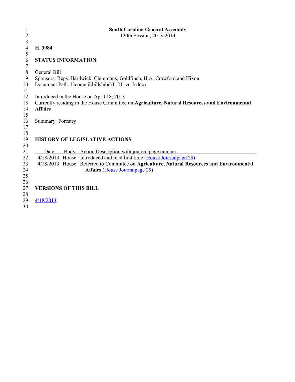 2013-2014 Bill 3984: Forestry - South Carolina Legislature Online