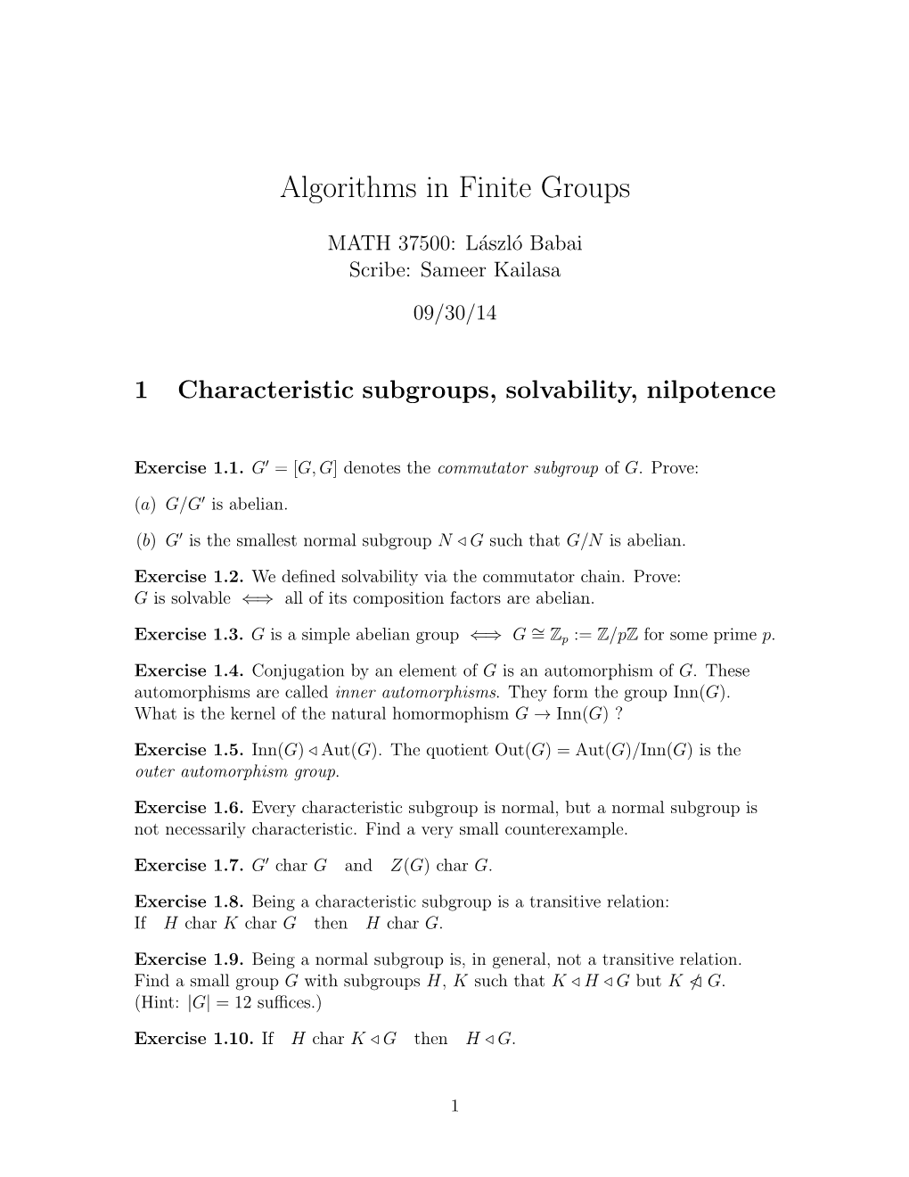 Algorithms in Finite Groups