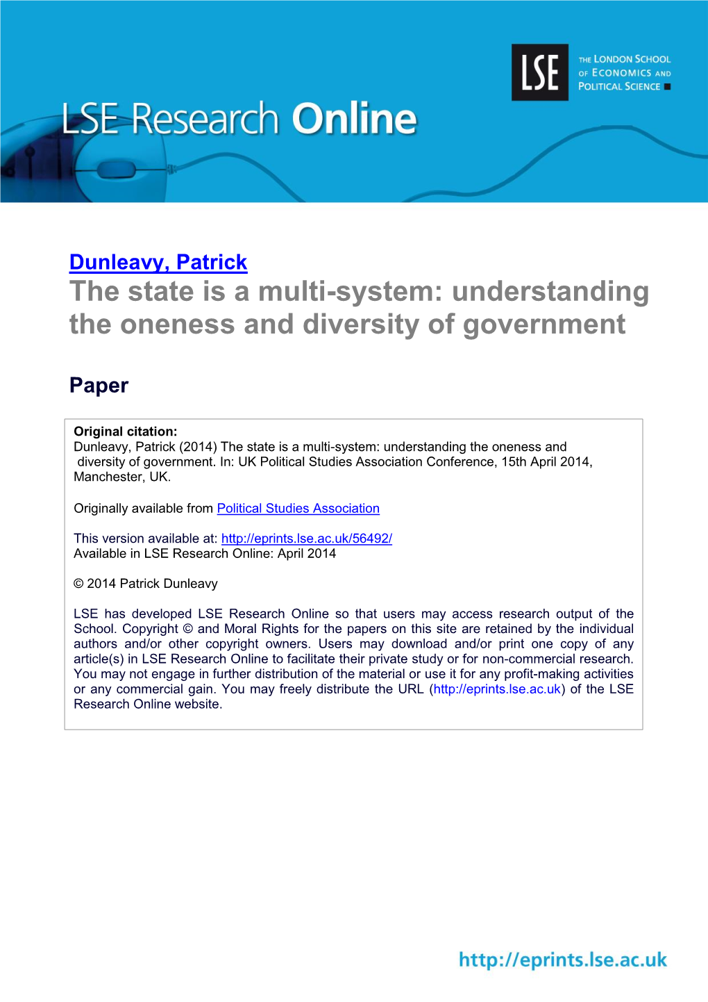 The State Is a Multi-System: Understanding the Oneness and Diversity of Government