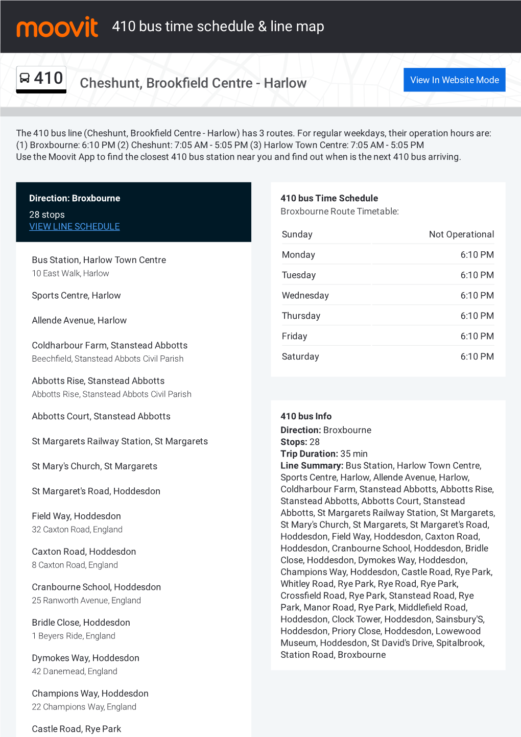 410 Bus Time Schedule & Line Route