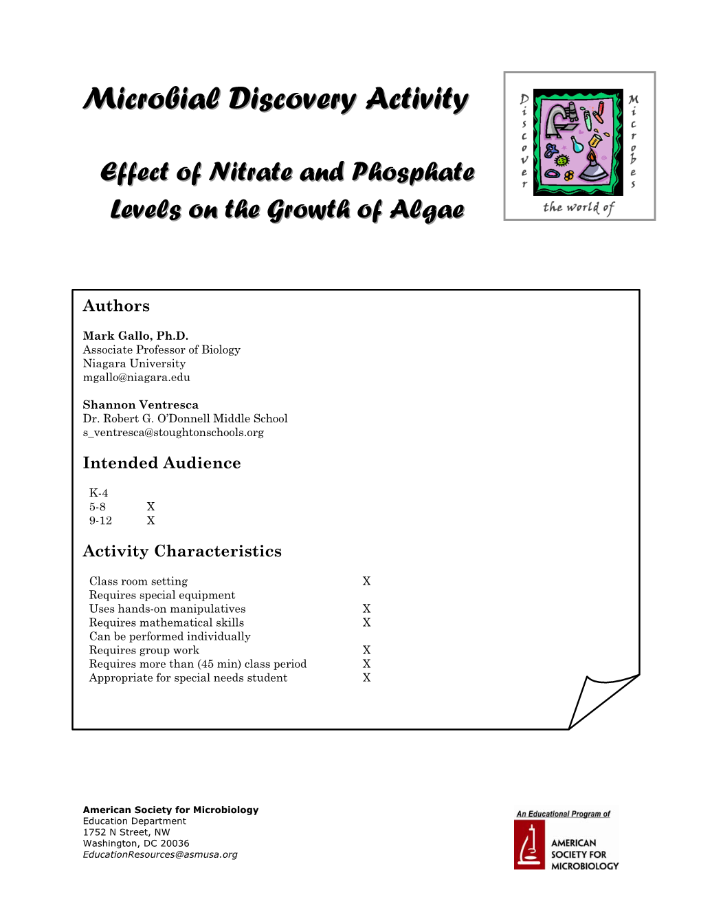 Effect of Nitrate and Phosphate Levels on the Growth of Algae