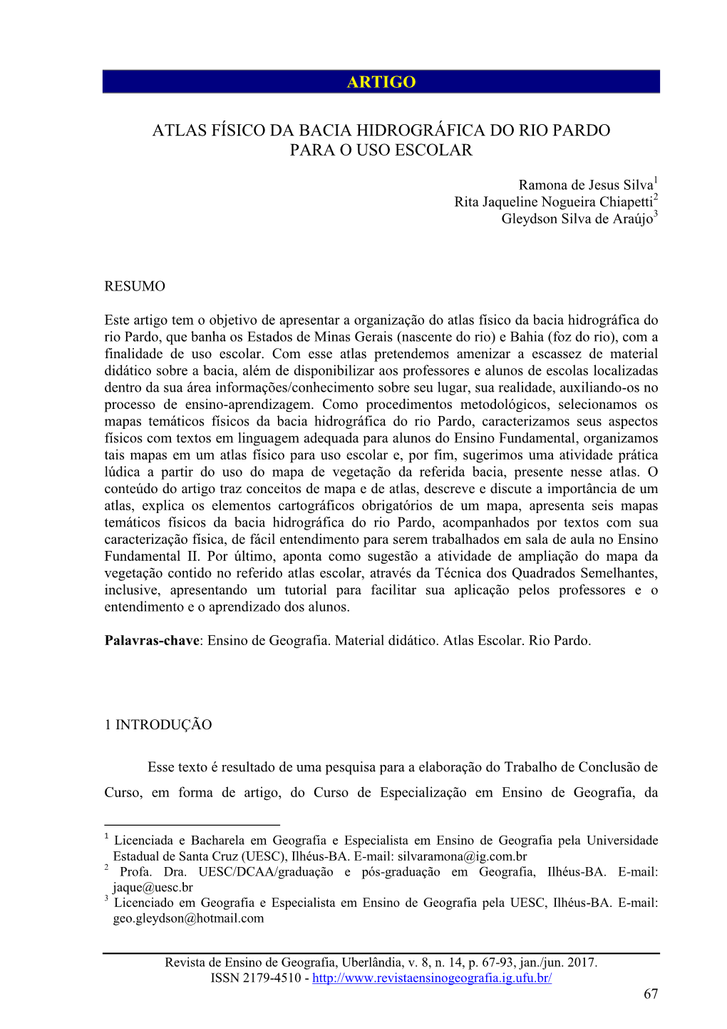 Atlas Físico Da Bacia Hidrográfica Do Rio Pardo Para O Uso Escolar