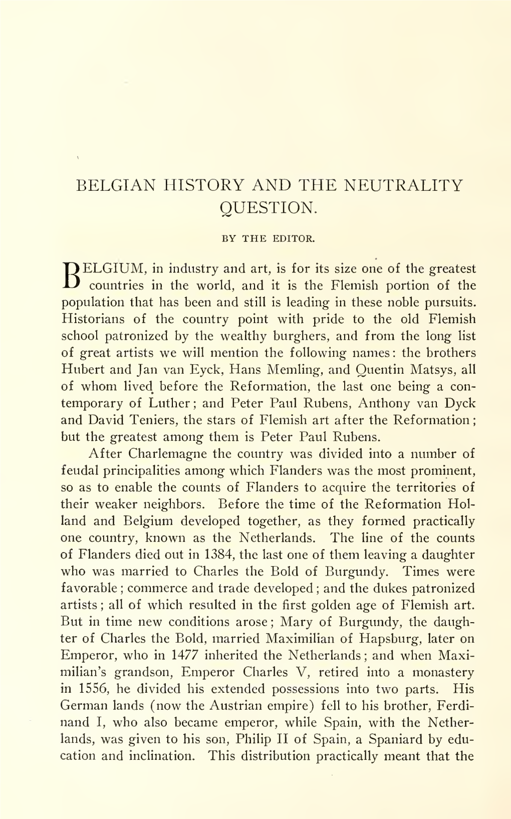 Belgian History and the Neutrality Question