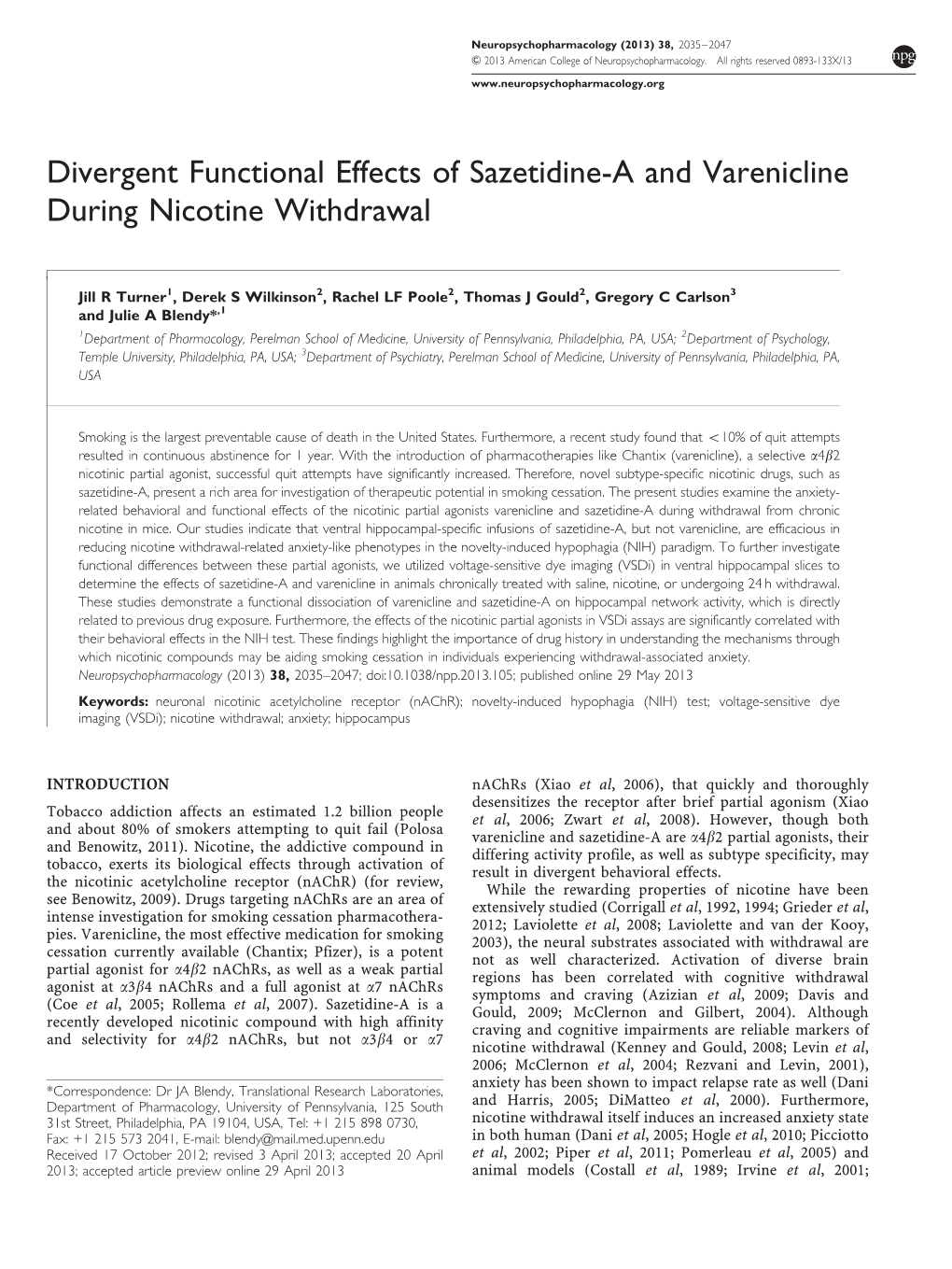 Divergent Functional Effects of Sazetidine-A and Varenicline During Nicotine Withdrawal