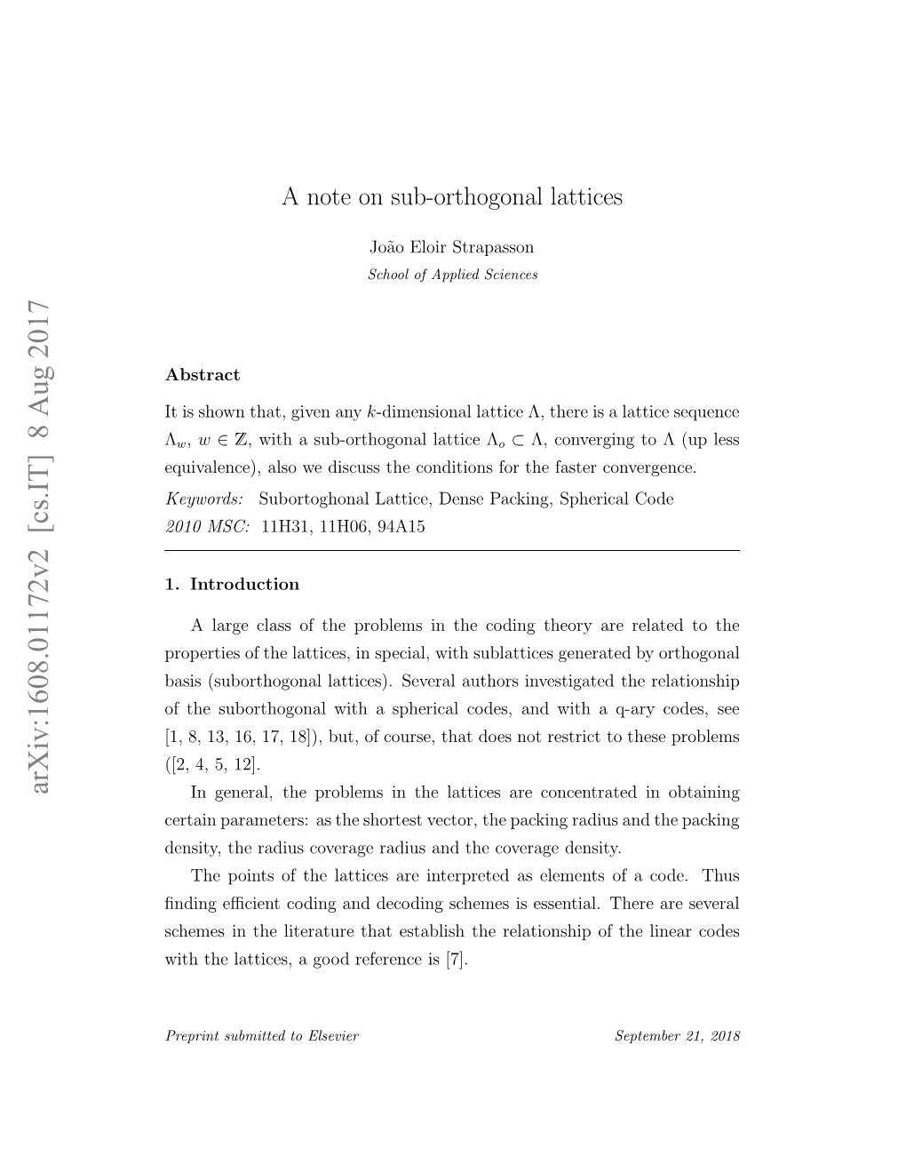 A Note on Sub-Orthogonal Lattices