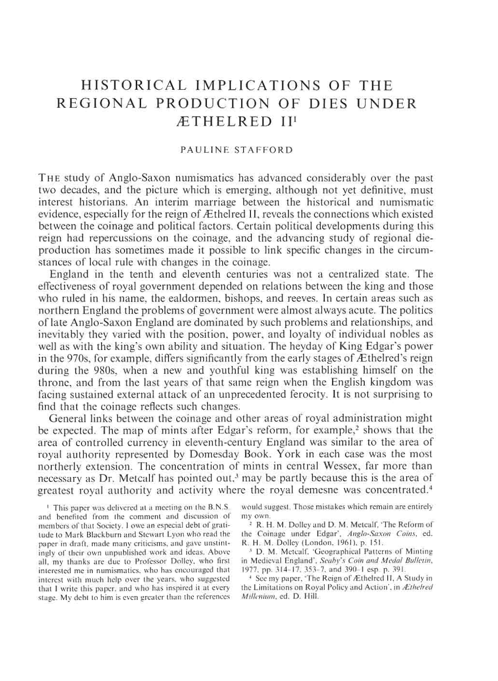 Historical Implications of the Regional Production of Dies Under ^Thelred Ii1
