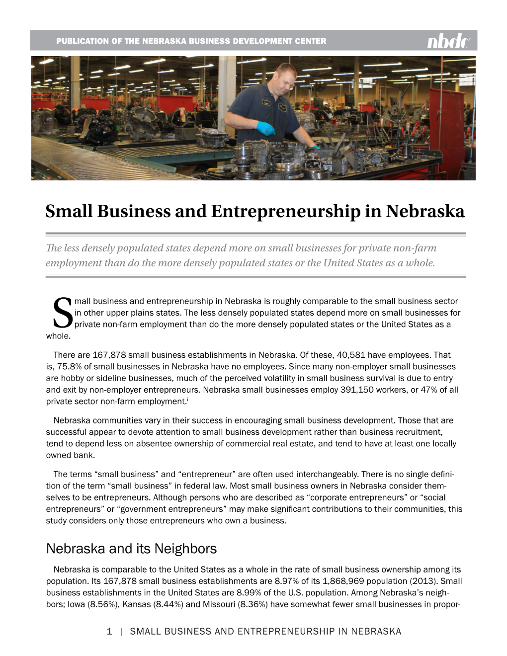 Small Business and Entrepreneurship in Nebraska