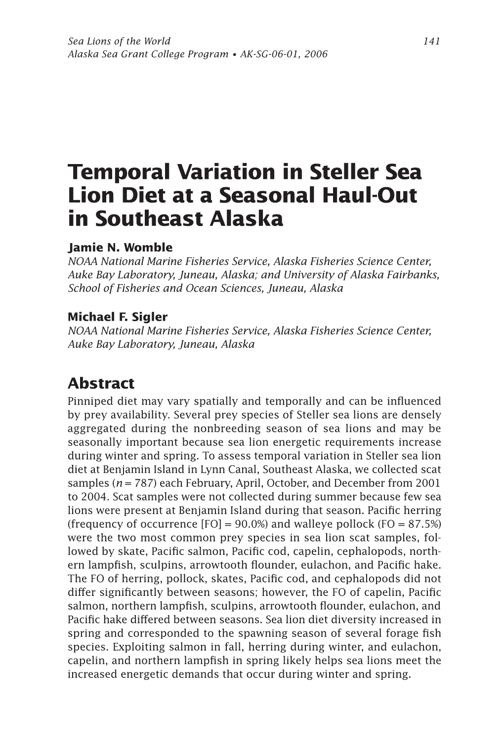 Sea Lions of the World 141 Alaska Sea Grant College Program • AK-SG-06-01, 2006