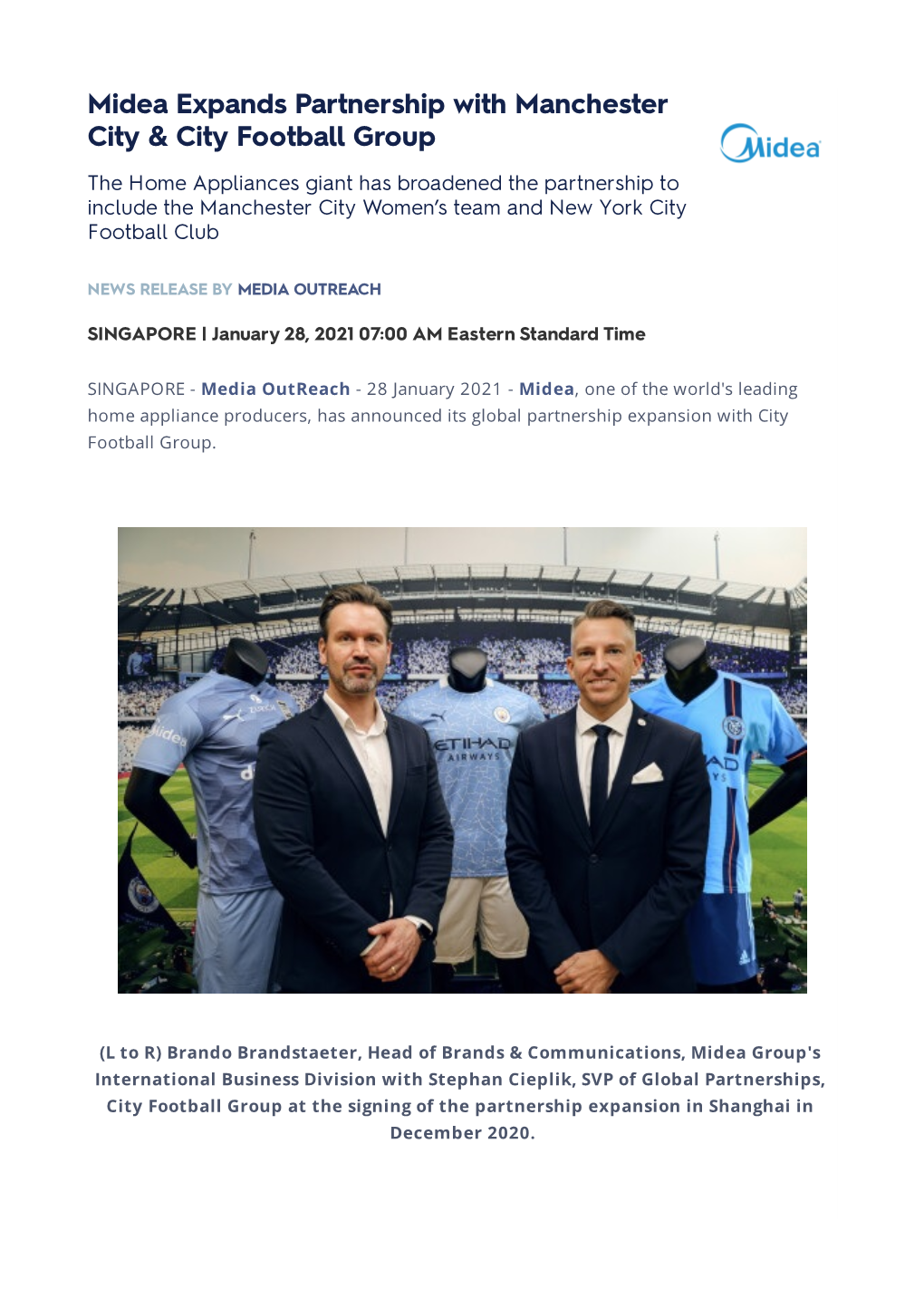 Midea Expands Partnership with Manchester City & City Football Group