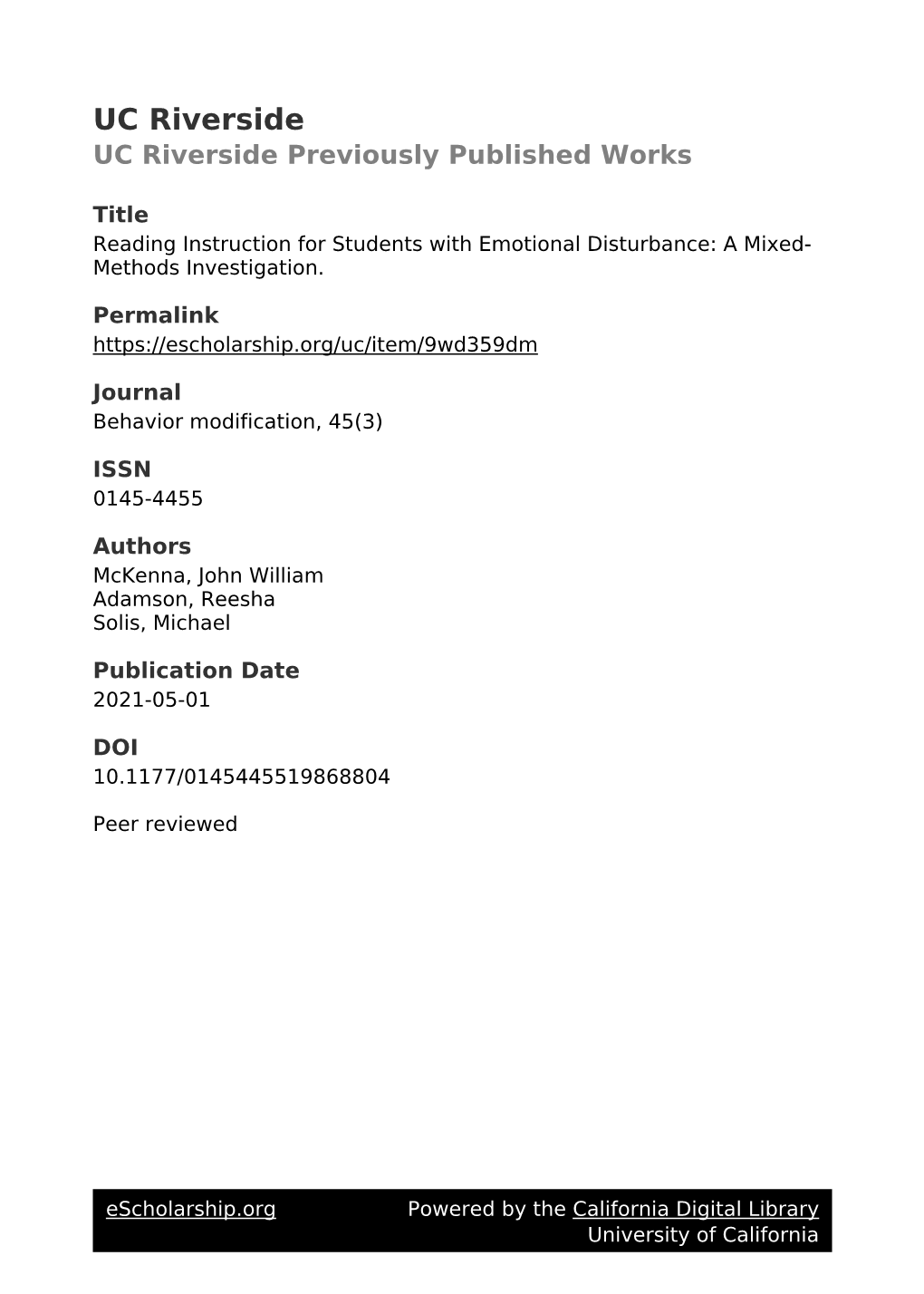 Reading Instruction for Students with Emotional Disturbance: a Mixed- Methods Investigation