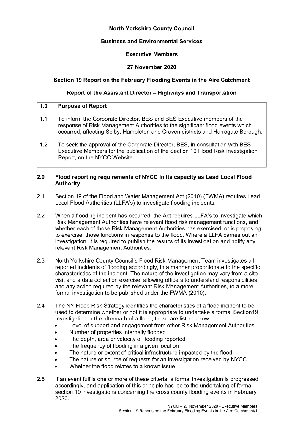 Section 19 Report on the February Flooding Events in the Aire Catchment