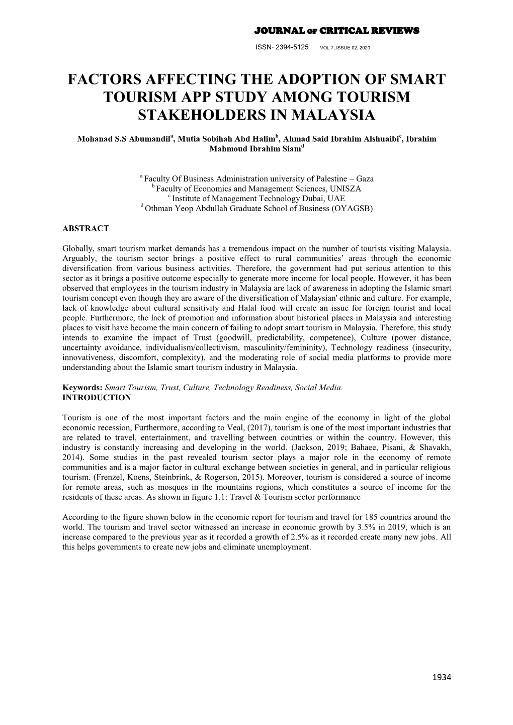 Factors Affecting the Adoption of Smart Tourism App Study Among Tourism Stakeholders in Malaysia