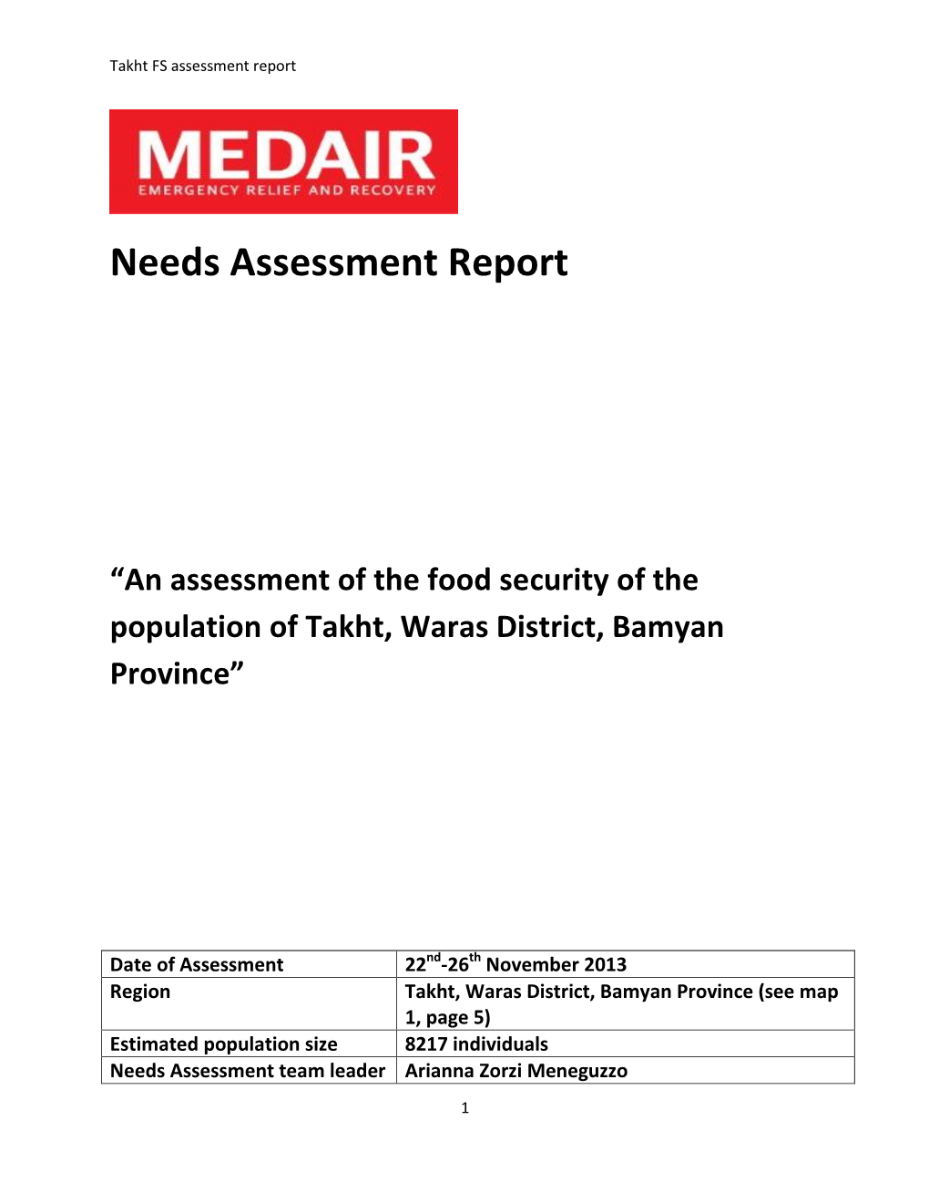 Needs Assessment Report