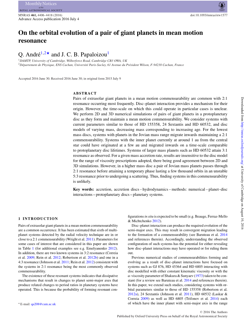 On the Orbital Evolution of a Pair of Giant Planets in Mean Motion Resonance