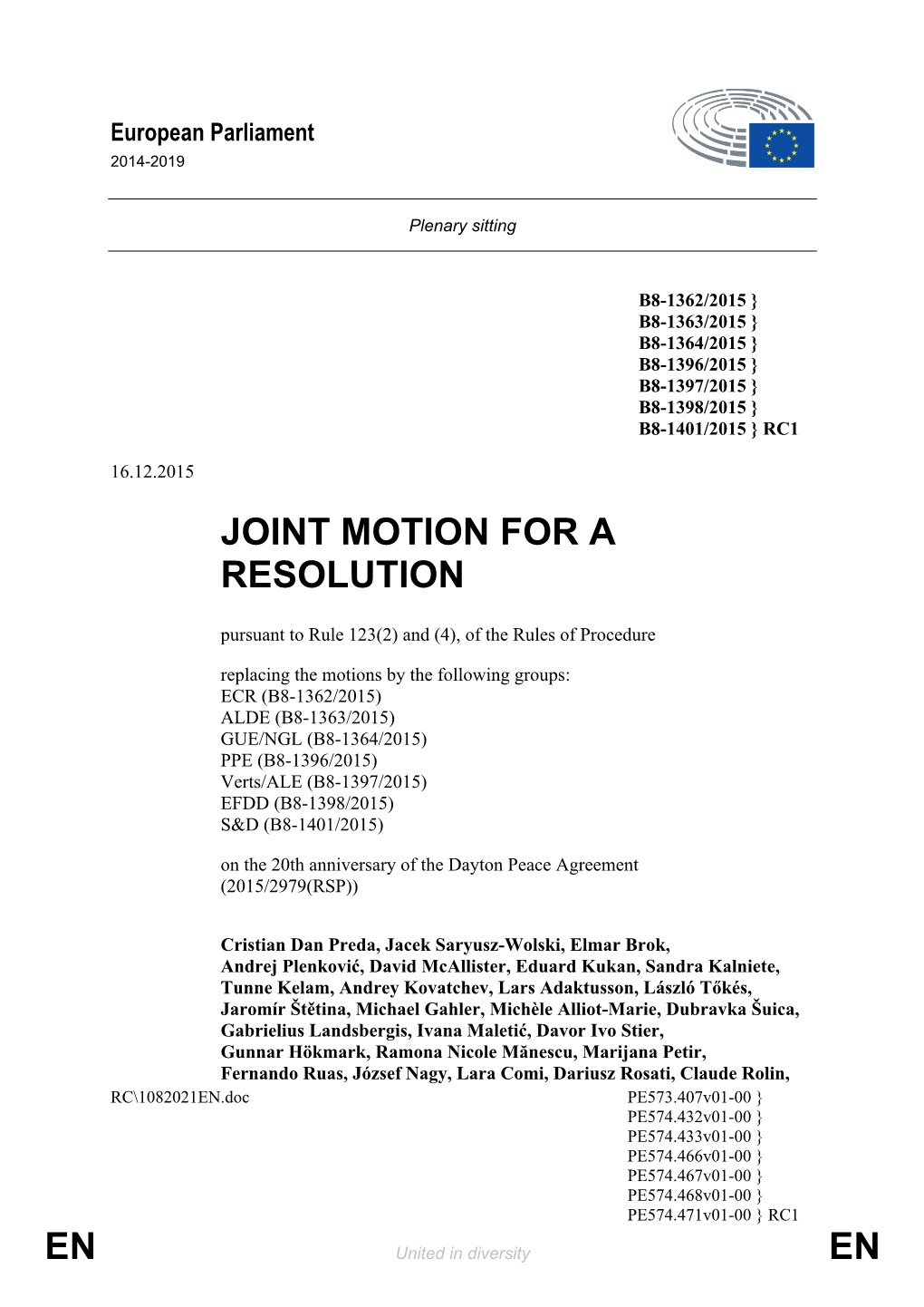 En En Joint Motion for a Resolution