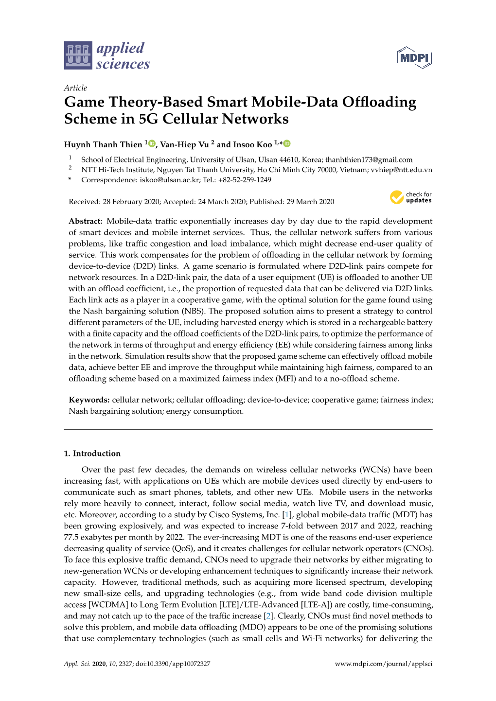 Game Theory-Based Smart Mobile-Data Offloading Scheme In