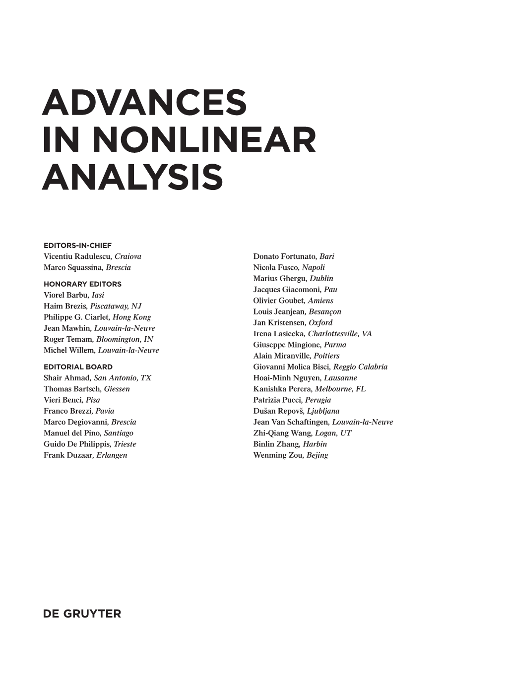 Advances in Nonlinear Analysis